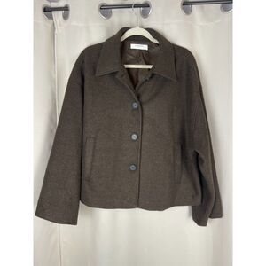 Commense Cropped Brown Coat Size L – Minimalist Modern Fall Jacket